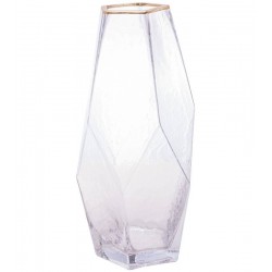 Vaso 13x24,5cm De Vidro Com Borda Dourada Taj